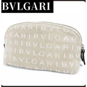 Auth BVLGARI Logo Mania - Beige Jacquard Pouch